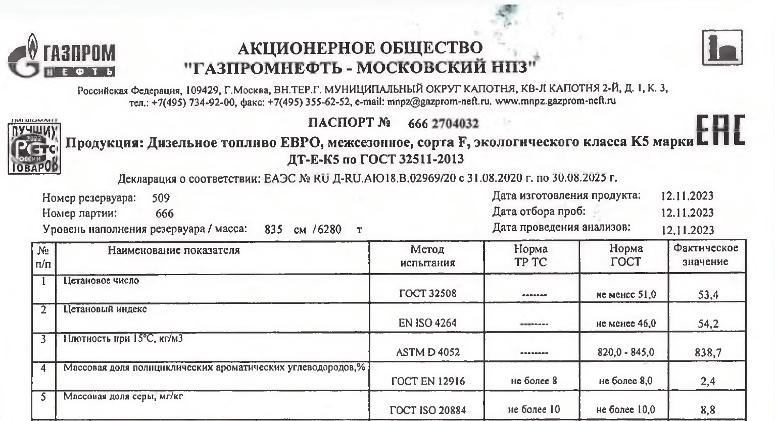 Паспорт качества — обязательный документ, который должен предоставляться при каждой поставке топлива. Паспорт качества — обязательный документ, который должен предоставляться при каждой поставке топлива.